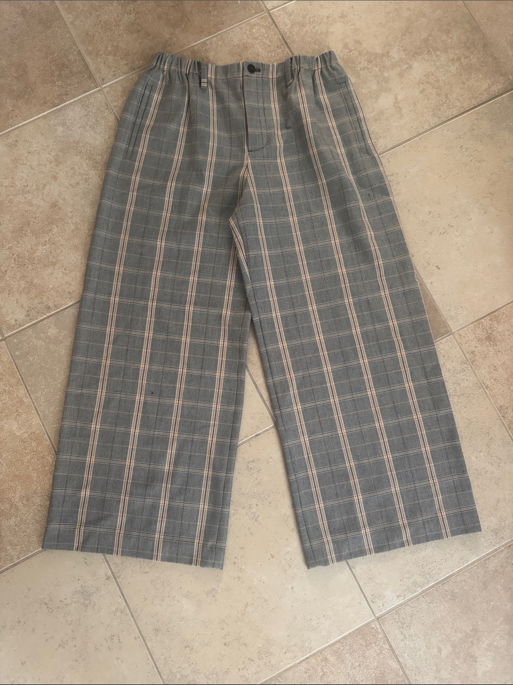 Maje Gray Plaid Dress Pants with Beige Stripes